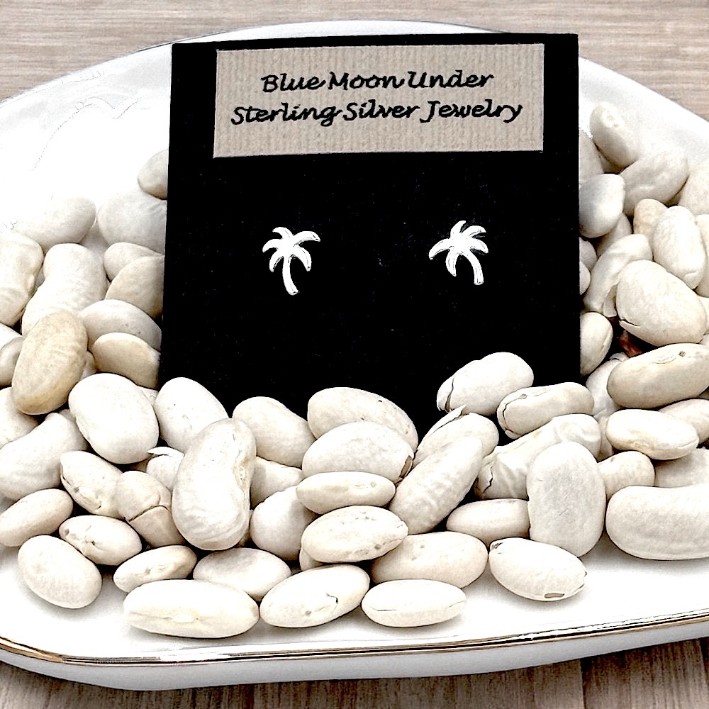 .925 Sterling Silver Palm Tree Stud Earrings! NEW!